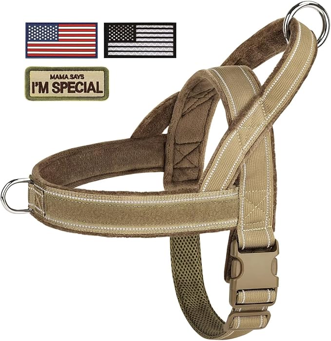 Forestpaw No Pull Dog Harness - Soft Flannel Padded Tactical Dog Vest Harness with Quick Release Buckle, Adjustable Reflective Pet Harness for Medium Large Dogs Walking Training,Brown L-PawvioPets