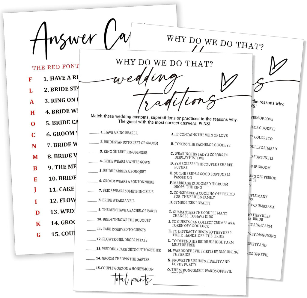 Fun Wedding Games Set - 25 Bridal Shower Games Cards, Engaging Bridal Party Entertainment for Wedding Shower, Engagement Party & Reception Fun a Must-Have for Minimalist Newlywed Game - A01