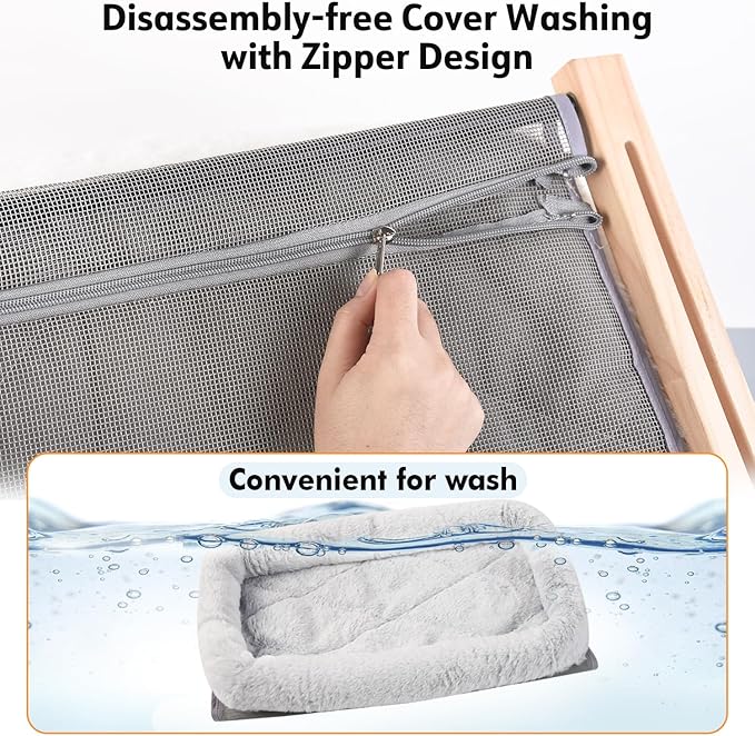 AMOSIJOY Cat Sill Window Perch Sturdy Hammock Window Seat with Cushion Cover, Wood & Metal Frame for Large Cats, Easy to Adjust Cat Bed for Windowsill, Bedside, Drawer and Cabinet (L)-PawvioPets