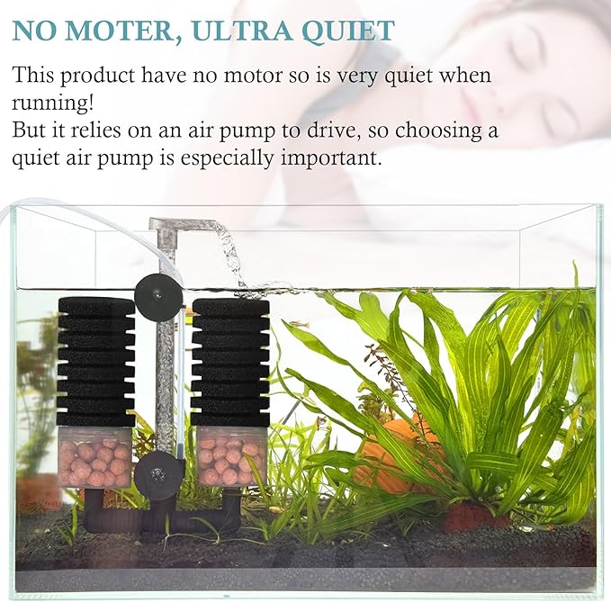 Air Powered Aquarium Sponge Filter with Biochemical Sponge and Ceramic Balls, Quiet Submersible Fish Tank Filter for 8-20Gallon (M-6.7in)-PawvioPets