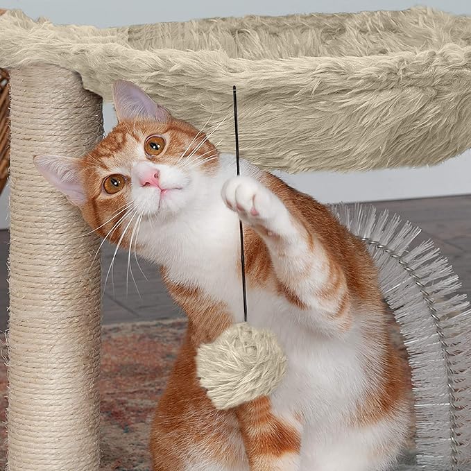 Furhaven 15.75" Tall Playground for Indoor Cats, Ft. Sisal Scratching Posts, Self-Grooming Brush, & Toy - Tiger Tough Hammock Interactive Playground - Cream, One Size-PawvioPets