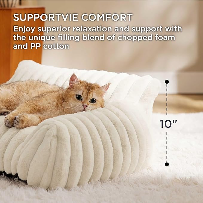 Bedsure Cute Dog Couch for Large Dogs- Fluffy Pet Sofa, Dog Couch Bed with Removable, Washable Cover, Supportive Pet Bed, 36inch, Cream-PawvioPets