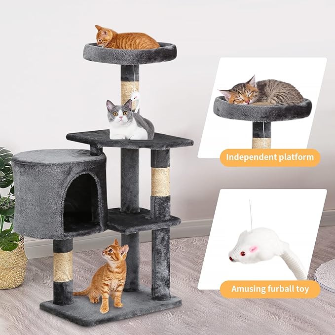BestPet Cat Tree 36 inch Tall Scratching Toy Activity Centre Cat Tower Cat Condo Multi-Level Furniture Scratching Posts for Indoor Cats,Light Gray-PawvioPets