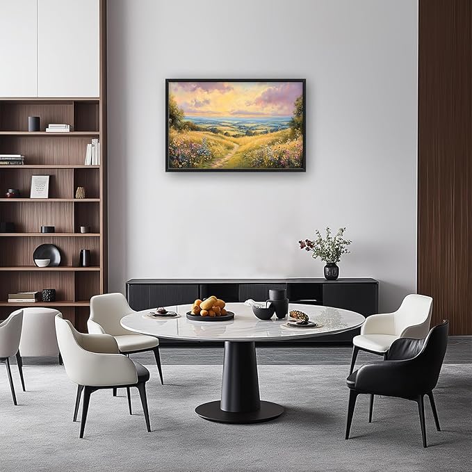 Framed Large Rustic Wall Art for Living Room, Oversized Farmhouse Countryside Nature Landscape Wall Decor Wildflower Field Canvas Painting Floral Pictures Modern Artwork for Bedroom Office 36"x24"-PawvioPets