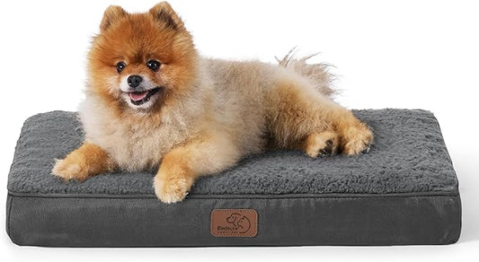 Bedsure Dog Bed for Small Dogs - Orthopedic Flat Puppy Beds with Removable Washable Cover, Egg Crate Foam Pet Mat, Suitable for Pet Up to 20 lbs-PawvioPets