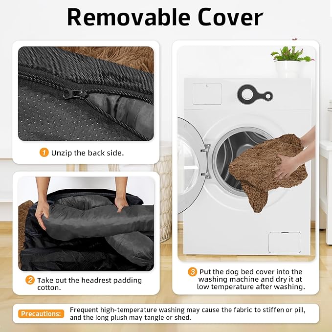GGIB Calming Dog Bed Fluffy Plush Dog Mat for Furniture Protector with Removable Washable Cover for Large Medium Small Dogs and Cats (Medium, Brown)-PawvioPets