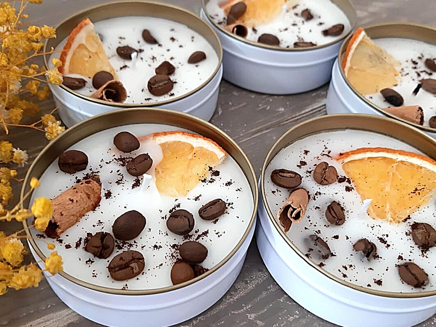 Coffee Scented Soy Wax Candle Favors with Hand-Placed Orange and Cinnamon Stick - Handmade Gift Set for Wedding Guest - Bridal Shower Baby Shower Birthday (50 Pieces)