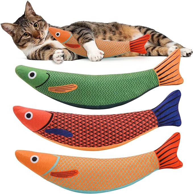 AUSCAT Cat Catnip Toys, 3PCS Catnip Fish Toy for Cats, Cat Kicker Toys with Crinkle Sound, Interactive Plush Soft Cat Toys for Indoor Cats and Kittens-PawvioPets