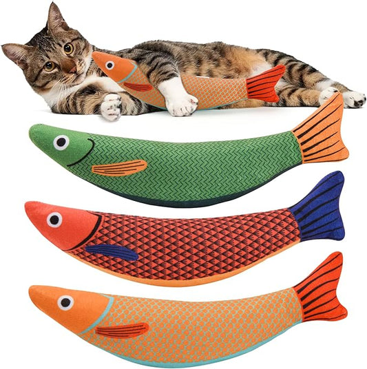 AUSCAT Cat Catnip Toys, 3PCS Catnip Fish Toy for Cats, Cat Kicker Toys with Crinkle Sound, Interactive Plush Soft Cat Toys for Indoor Cats and Kittens-PawvioPets