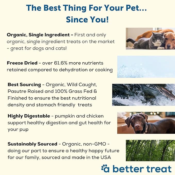 A Better Treat – Organic, Single Ingredient, Freeze Dried Pumpkin, Grass Fed & Finished Beef Liver, Chicken, Sweet Potato, Wild Salmon Dog Treats & Cat Treats | Natural Diabetic Friendly | Made in USA-PawvioPets