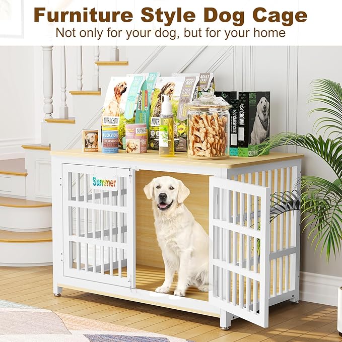EasyCom Heavy Duty Dog Kennel Indoor with Name Tag, XL Dog Crate Furniturefor Large and Medium Dogs, Double-Doors Sturdy Dog Cage for Anxiety Dog, Decorate House as TV Stand, End Table, Bedside Table-PawvioPets