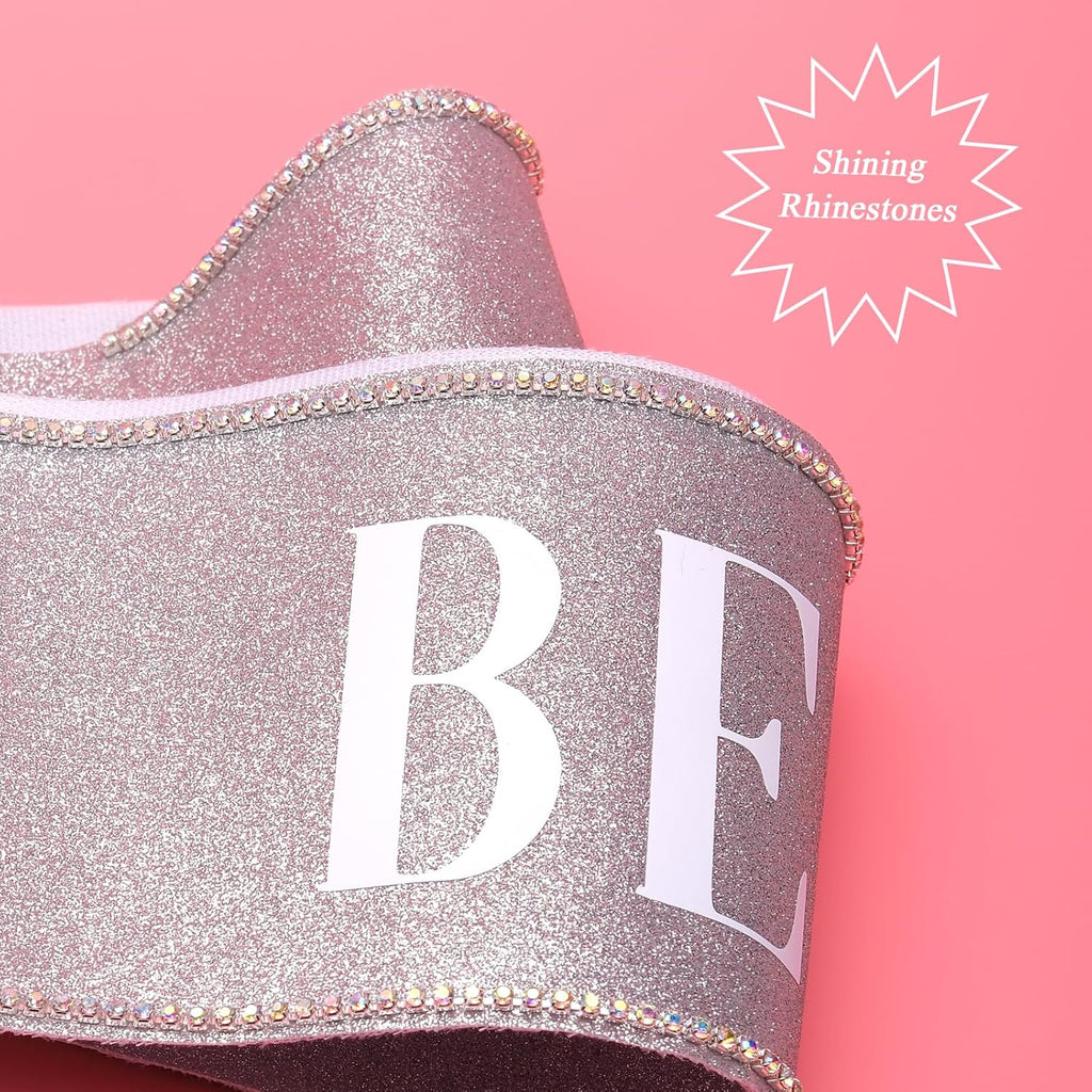 Bride to Be Sash with Rhinestones Glittery Bridal Party Sash with Adjustable Pin for Bachelorette Party Decorations, Wedding Celebration, Bridal Shower