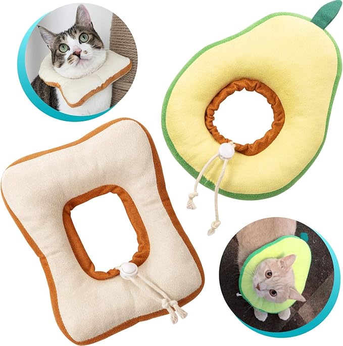 Frienda 2 Pieces Adjustable Cat Cone, Cat Recovery Collar, Kitten Cones After Surgery Pet Neck Strap Elizabethan Donut Toast Neck Cone Collar with Edge for Kitten-PawvioPets