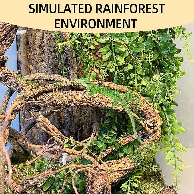 BNOSDM Reptile Vines, Bendable Jungle Climbing Vine with Moss,Terrarium Plants Decor,Artificial Plants Tank Decorations Accessories for Bearded Dragons Chameleons Snakes Lizards Hermit Crabs-PawvioPets