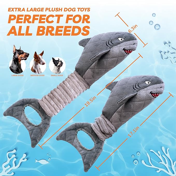 Dog Toys for Small Dogs, Squeaky Tough Dog Toys for Aggressive Chewers, Plush Dog Chew Toys for Teething, Interactive Shark Dog Toys to Keep Them Busy, Puppy Toys for Small, Medium,Large Breeds-PawvioPets