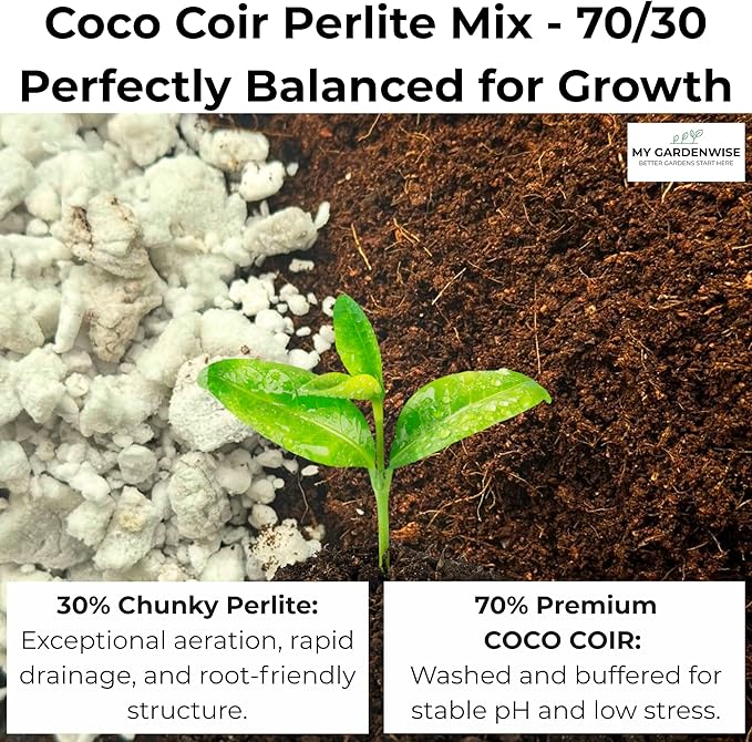 Coco Perlite - Coco Coir Perlite Mix - 70/30 Growing Media - Hydroponic, Indoor & Outdoor, Grow Bags & House Plants (5 quarts)-PawvioPets