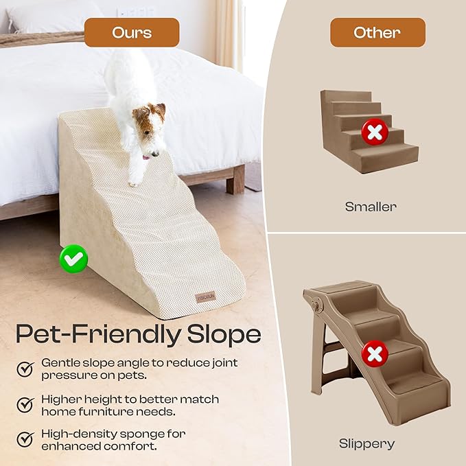 Dog Stairs for High Beds, Extra Tall 24.5" 5-Step Pet Steps for Medium & Small Dogs, Foam Ramp for Tall Couch & Bed, Washable Cover - Dog Steps for Bed-PawvioPets