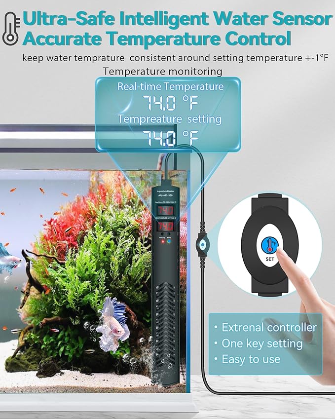 Aquarium Heater for 75 100 120 Gallon, 500W Submersible Fish Tank Water Heater with Accurate Temperature Control, Over-Temp Protect, Auto Shut-Off, Quick Heat up for Saltwater & Freshwater-PawvioPets