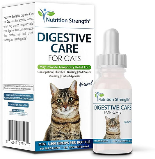 Digestive Care for Cats, Natural Constipation Relief for Cats and Kittens & Support for Diarrhea, Bloating, Bad Breath, Vomiting, Lack of Appetite, 60 Milliliters-PawvioPets