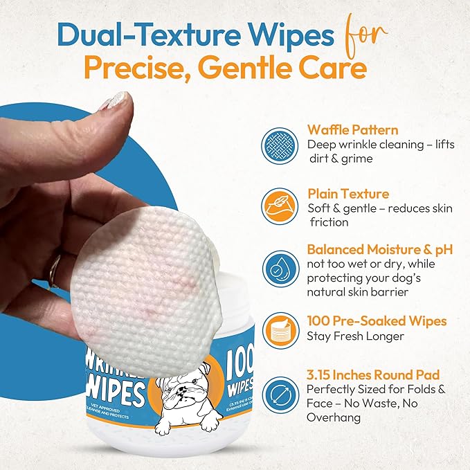 Bulldog Wrinkle Wipes & Cream Bundle - Deep Cleaning Wrinkle Wipes + Soothing Dog Wrinkle Cream - Hypoallergenic for Bulldogs, Pugs, Frenchies (100 Wipes + 85g Cream)-PawvioPets