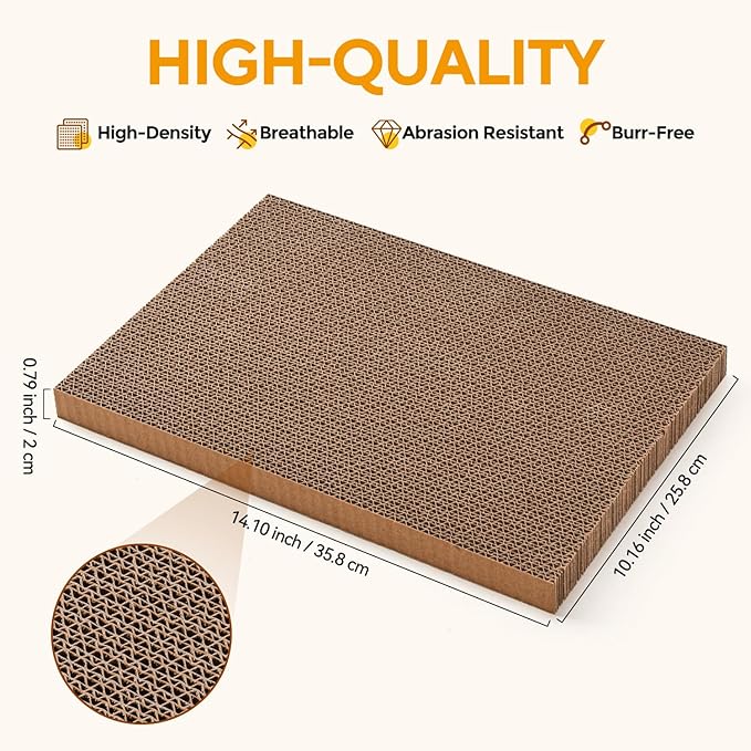 AUSCAT Cat Scratcher Box with 6PCS Cat Scratching Board, Cardboard Cat Scratchers for Indoor Cats, Reversible Cat Scratch Pads for Small Medium Kittens, 14.6" L x 10.9" W x 5.2" H-PawvioPets