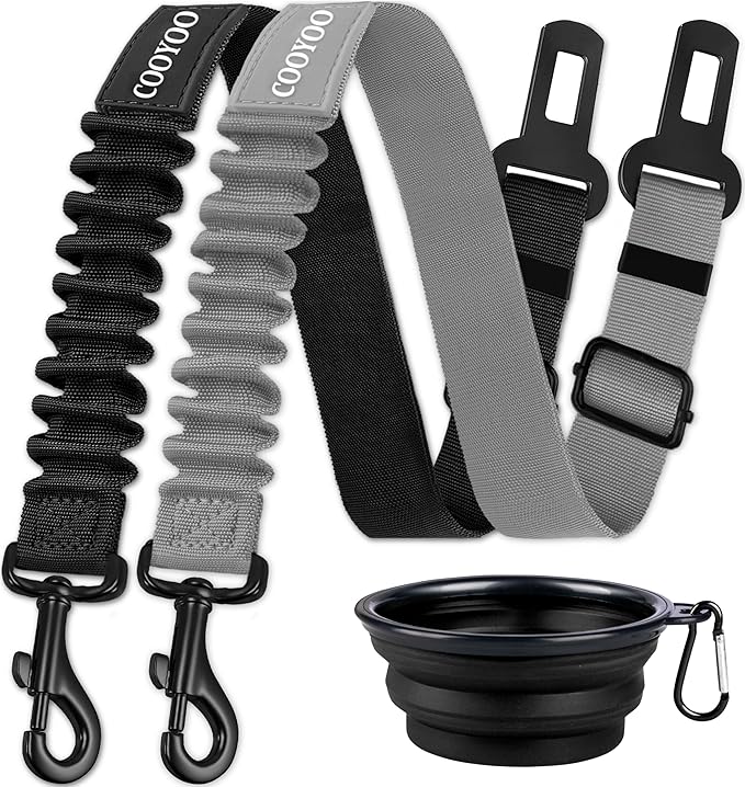 COOYOO Dog Seat Belt,3 Piece Set Retractable Dog Car Harness Adjustable for Vehicle Nylon Pet Safety Heavy Duty & Elastic-PawvioPets