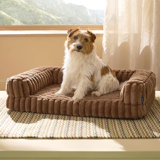 Bedsure Orthopedic Dog Bed for Medium Dogs, Waterproof Memory Foam Medium Pet Beds with Sides, Non-Slip Bottom and Egg-Crate Foam Dog Couch Sofa with Washable Removable Corduroy Cover, Brown-PawvioPets