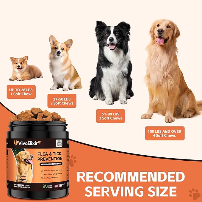 Flea and Tick Prevention for Dogs – 200 Soft Chews - Dog Flea and Tick Treatment & Oral Flea Pills – Skin & Coat Health - Made in USA - for Small, Medium, Large Dogs-PawvioPets