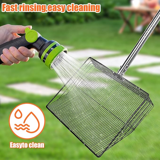 15 inch Large Chicken Poop Scooper with Ergonomic Grip, 6 in 1 Detachable Chicken Scooper for Poop Shovel (20 to 79"), Stainless Steel Sifting Shovel for Chicken Coop/Goat Stall/Stable Cleaning Tool-PawvioPets