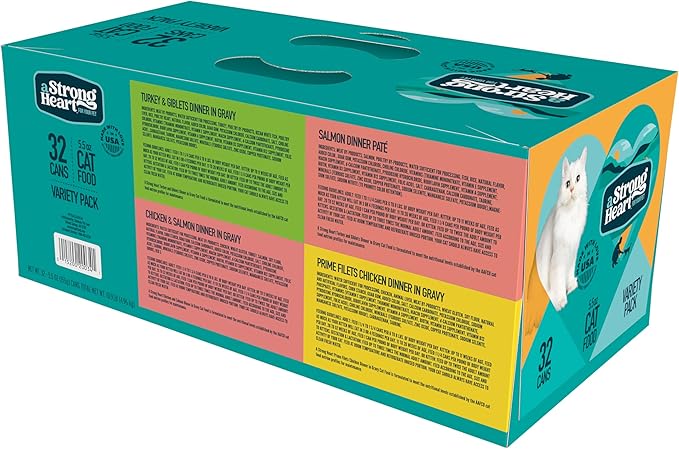 A Strong Heart Canned Wet Cat Food, Dinner Variety Pack - 5.5 oz Cans (Pack of 32), Made in The USA with Real Chicken, Turkey & Salmon-PawvioPets