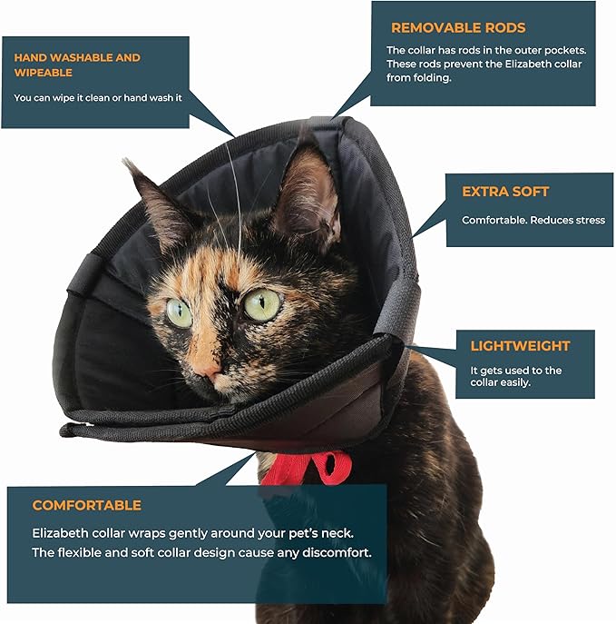 Cat Cone Collar - Soft Adjustable Cat Elizabethan Healing Collar – Lightweight Wound‑Protection Neck Cone for Licking/Biting Prevention, Fits Neck 6.5″–10.5″, Ideal Post‑Surgery & Injury Care-PawvioPets