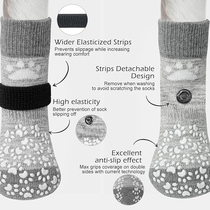 EXPAWLORER Anti Slip Dog Socks to Prevent Licking Paws, Dog Shoes for Hot Pavement, Dog Booties for Small Medium Large Senior Dogs, Traction Control Boots & Paw Protectors for Hardwood Floors-PawvioPets