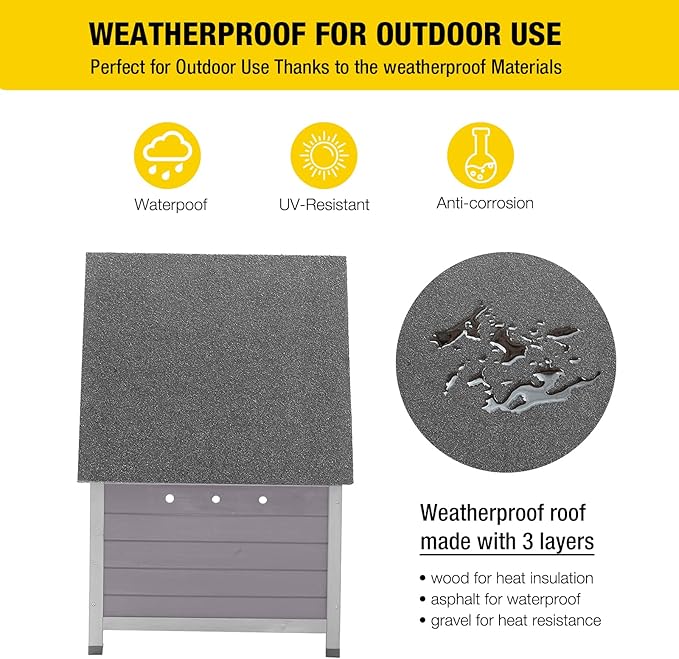 Aivituvin Cat House Waterproof Feral Kitty Shelter Outdoor Indoor Rabbit Hutch for Bunnies,Cats,Dogs and Other Small Animals,Asphalt Roof-PawvioPets