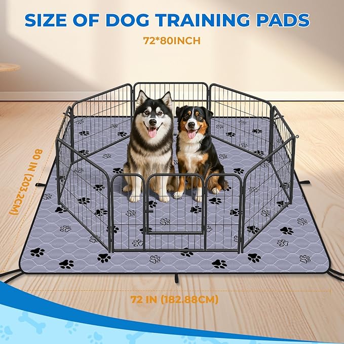 Fostanfly Washable Dog Pee Pads Extra Large 72''x80'' Instant Absorb Training Pads, Non-Slip Pet Playpen Mat Waterproof Reusable Floor Mat for Puppy/Senior Dog, Housebreaking & Incontinence-PawvioPets