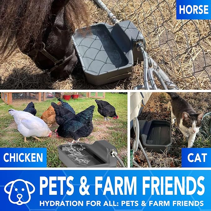 Automatic Water Dispenser for Dogs 1 Gallon, Large Dog Water Bowl Dispenser for Outdoor, Pet Water Bowl Feeder for Livestock, Dog Waterer for 3/4" Faucet, Easy to Install, Large Drinking Area, Gray-PawvioPets