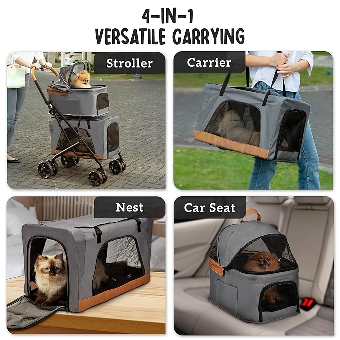 Double Pet Stroller with Detachable Carriers - Ideal for 2 Dogs or Cats - Compact & Convenient Design - Easy Assembly Double Dog Stroller - Graphite Gray-PawvioPets