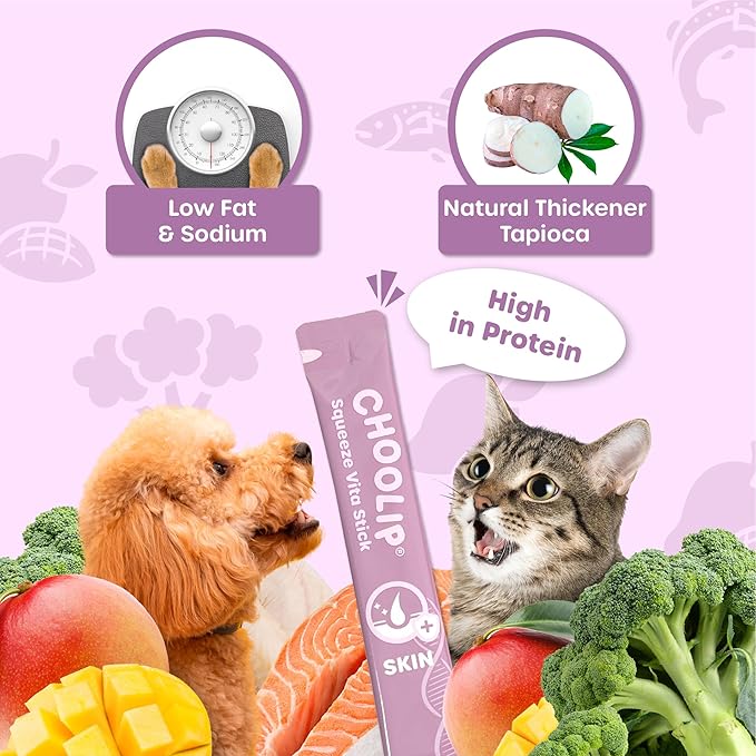Grab & Go Squeeze Vita Stick Lickable Treats for Dogs & Cats. 49 Coat Support Sticks with Essential multivitamins. Soft and Tasty Paste for All Life Stages, Supporting Coat Health-PawvioPets