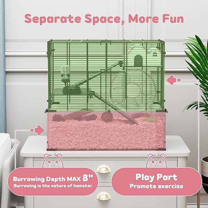 3-Tier Glass Hamster Tank, Large Hamster Cage Habitat with 11inch Big Running Wheel for Rat, Mouse, Gerbil, Syrian Hamster, 370 SQ INCHES-PawvioPets