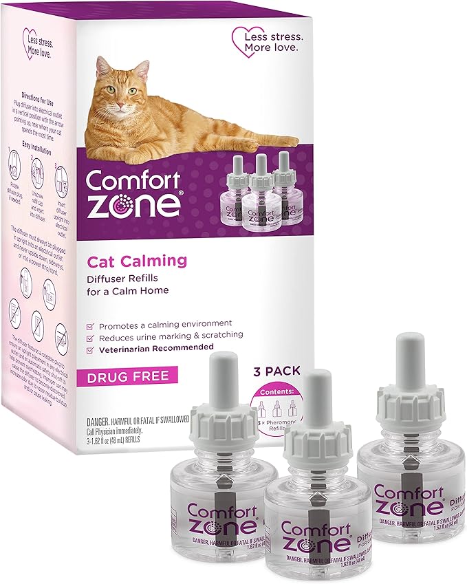 Comfort Zone 3 Pack Cat Calming Diffuser Refills; 30-Day Refills; Pheromones Help Cat Anxiety-PawvioPets