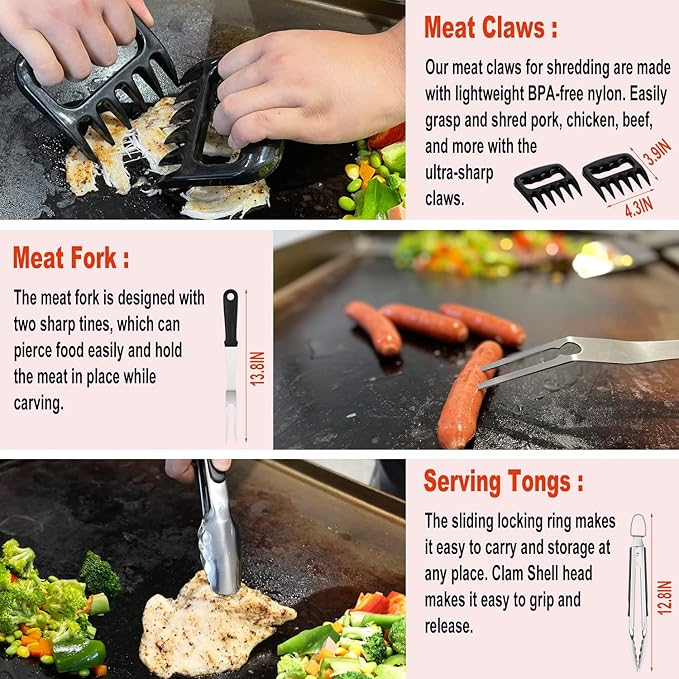 38PCS Flat Top Grill Accessories Set - Must Have for Your Outdoor with Professional Griddle Spatula, Cleaning Kit, Grill Basting Cover - Ideal Griddle Gift for Men Women-PawvioPets