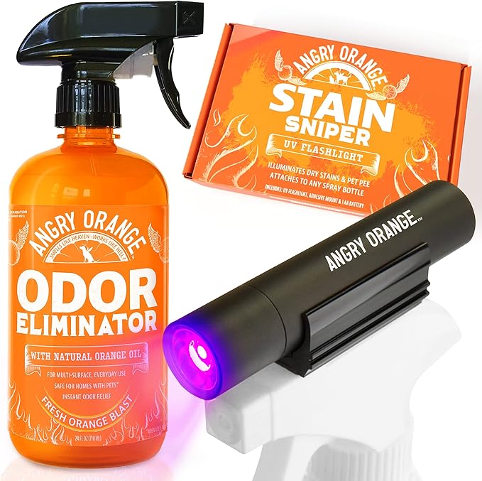 ANGRY ORANGE Pet Odor Eliminator Kit for Dog Urine - Citrus - 24 oz + UV Flashlight-PawvioPets
