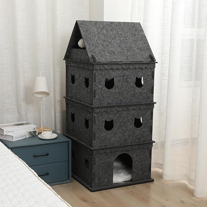 4-Tier Indoor Cat Apartment，Cozy Pet Cat Bed, Hideaway, and Sturdy Cat Castle for Multiple and Large Cats-PawvioPets