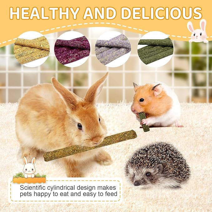 52Pcs Rabbit Chew Sticks, Guinea Pig Toys, Natural Timothy Grass Molar Teeth Stick, Mixing Flowers, Roses, Calendula and Forget Me Not, Small Animals Treats-PawvioPets