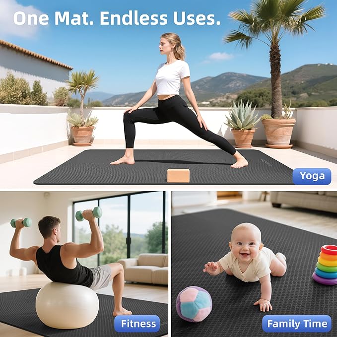 Extra Large Yoga Mat - 72"x35", 72"x48", 78"x57" - Wide TPE Exercise Mat for Home, Stretching, Couples & Family Workouts - 6-12mm Thick, Non-Slip & Waterproof - with Carry Bag and Straps-PawvioPets