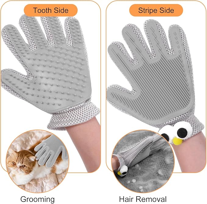 2 in 1 Pet Grooming Glove for Cats & Dogs, Efficient Deshedding Brush Pet Long Short Fur Removal Glove, Gentle Massaging Puppy Kitten Bathing Grooming Brush Tool, Easy Clean Floating Hair Mitt-PawvioPets