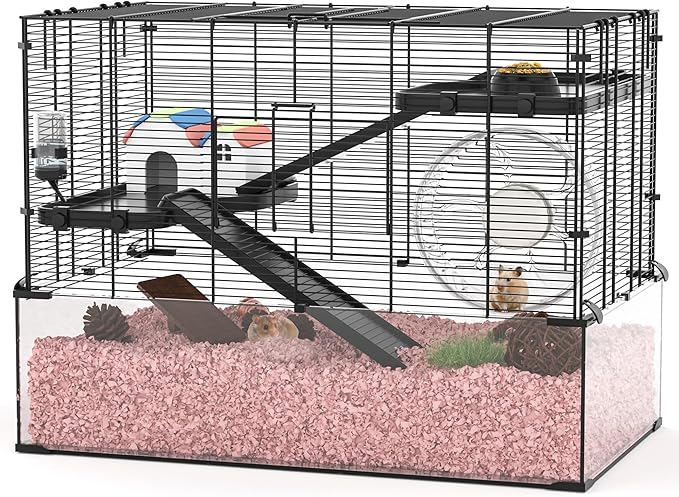 3-Tier Glass Hamster Tank, Large Hamster Cage Habitat with 11inch Big Running Wheel for Rat, Mouse, Gerbil, Syrian Hamster, 590 SQ INCHES-PawvioPets