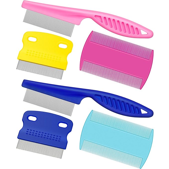 6 Pieces Pet Lice Combs Dog Grooming Flea Cat Tear Stain Comb for Removal Dandruff, Hair Stain, Nit(Pink, Light Blue, Dark Blue, Yellow)-PawvioPets