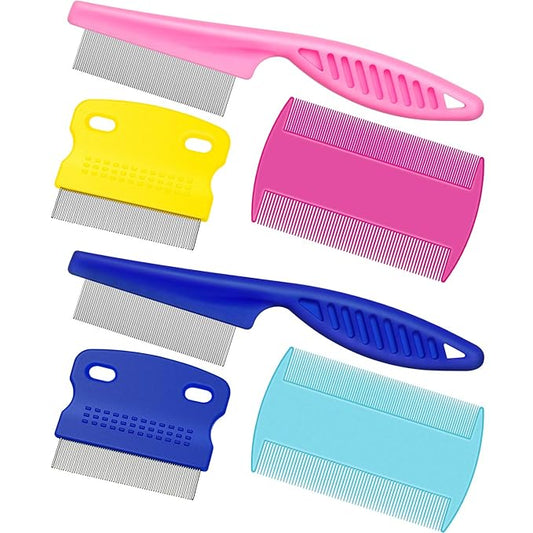 6 Pieces Pet Lice Combs Dog Grooming Flea Cat Tear Stain Comb for Removal Dandruff, Hair Stain, Nit(Pink, Light Blue, Dark Blue, Yellow)-PawvioPets