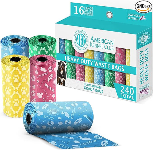 AKC Dog Poop Bags - Leak Proof Pet Waste Bags - 16 Refill Rolls - Lavender Scent - 240 Count (Toy Print)-PawvioPets