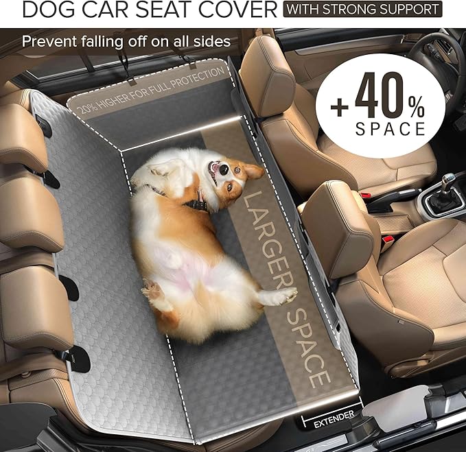 Back Seat Extender for Dogs, Heavy Duty Dog Car Seat Cover for Back Seat and Aggressive Chewer, Large Hard Bottom Car Seat Cover for Dogs, Dog Hammock for Car, Travel Pet Car Bed for Car, SUV, Truck-PawvioPets